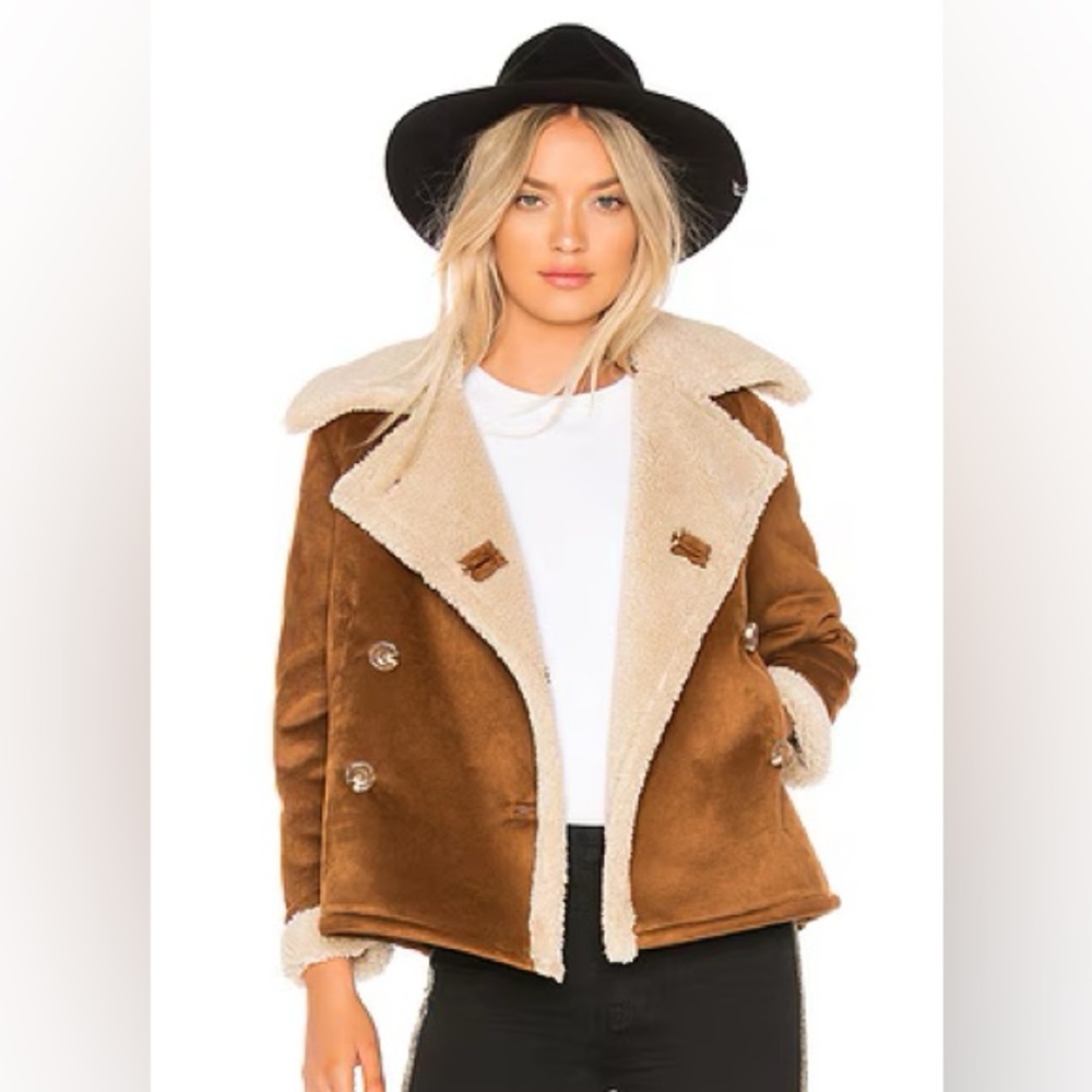 Mother Faux Shearling Peacoat Button Up Jacket Coat Tan Cream Size XS
